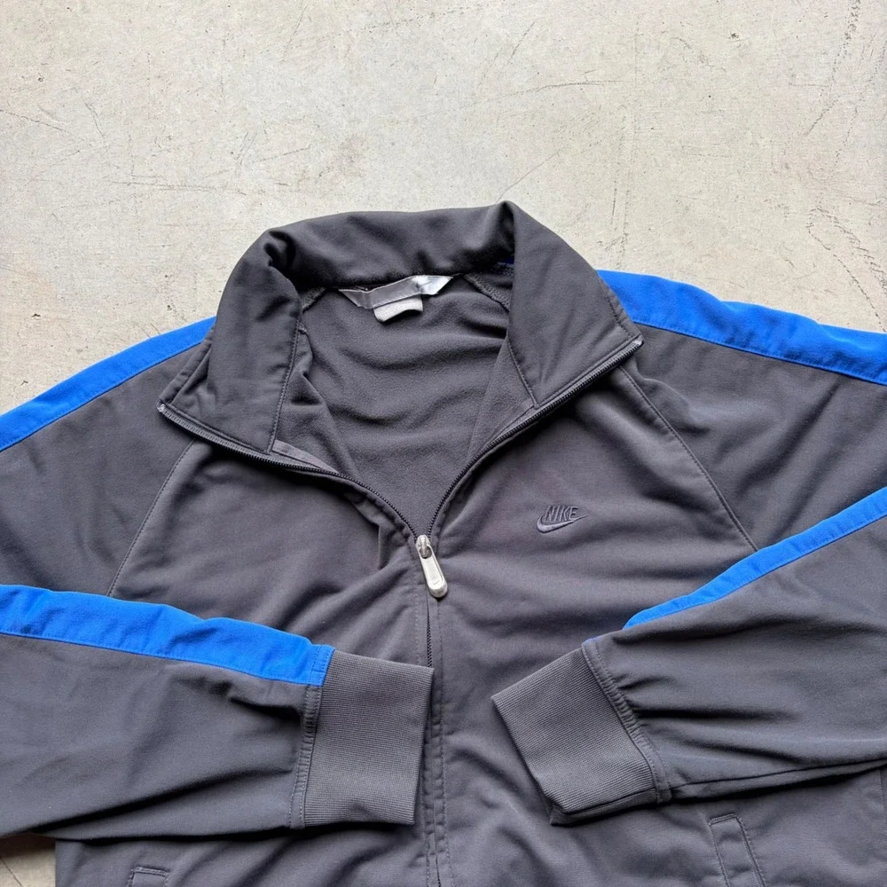 Vintage Nike Y2K Track Jacket Mens Medium Grey Blue Stripe Full Zip